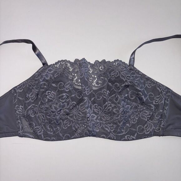Olga Gray Pretty Lace Cami Bra Size 38D Underwire Style #35263 Smoked Pearl - Picture 7 of 10